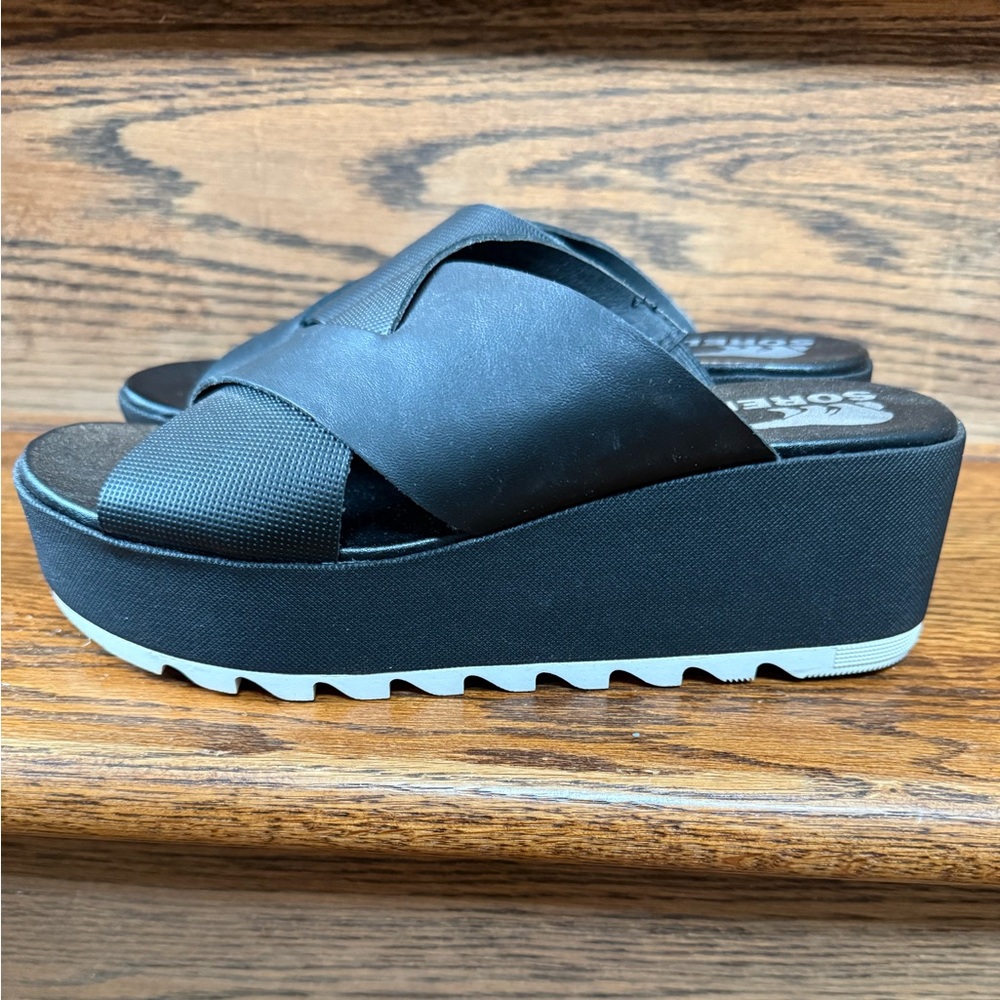 Sorel Black Platform Slide Sandals